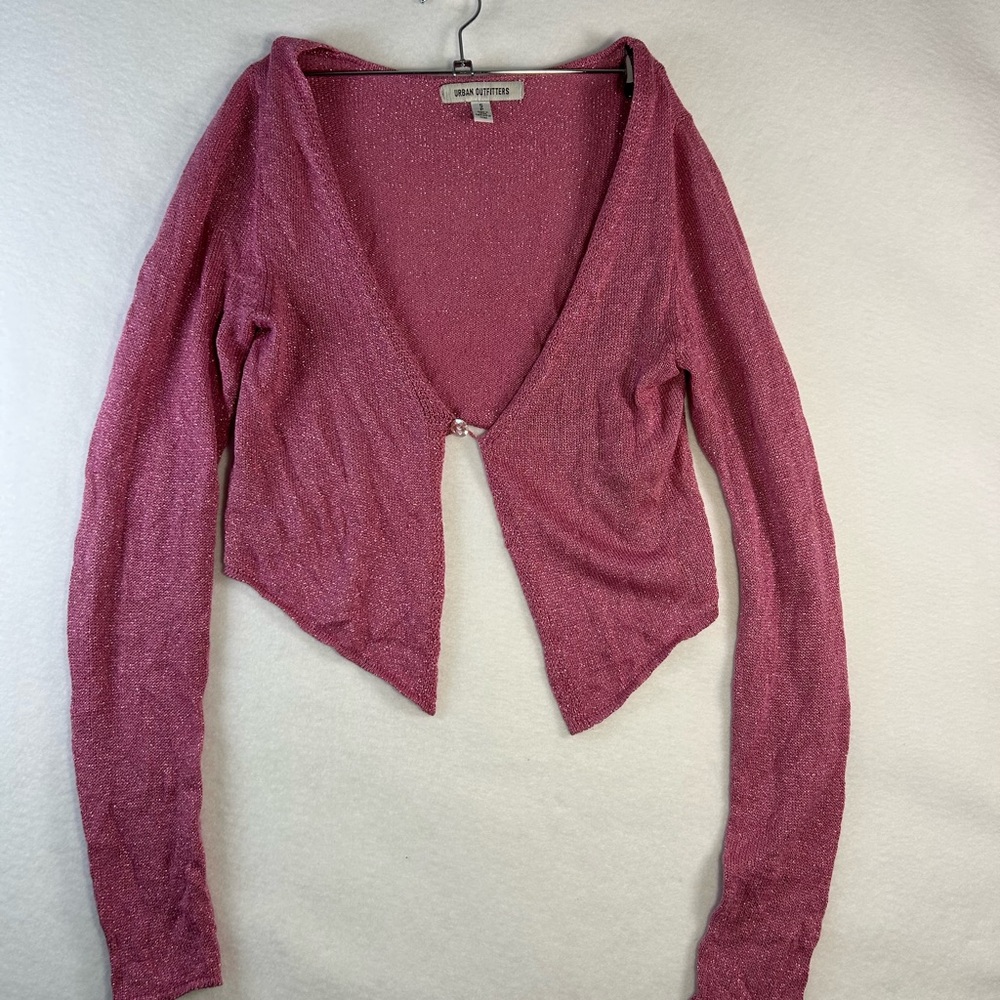 Urban Outfitters Shimmery Rose Pink Cropped Knit Cardigan